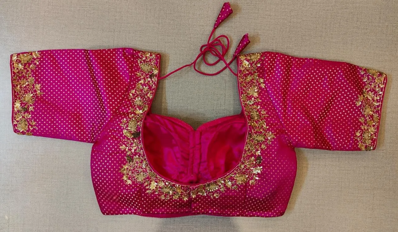 50W348-RO  Pink Blouse With Golden Zari Work
