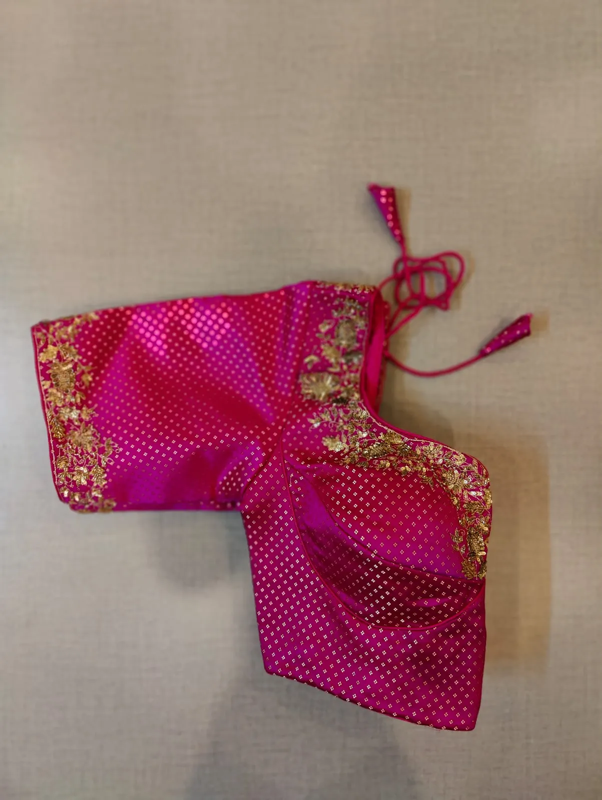 50W348-RO  Pink Blouse With Golden Zari Work
