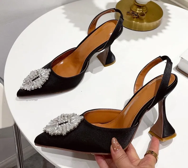 Autumn Design Silk Women Pumps Crystal Strange Style High Heels Comfortable Party Wedding Bride Shoes