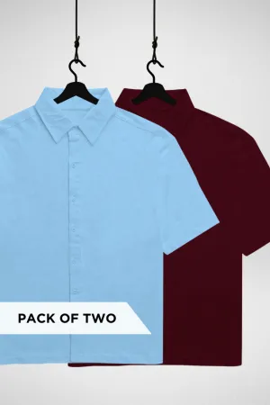 Baby Blue and Maroon Oversized Shirts Combo