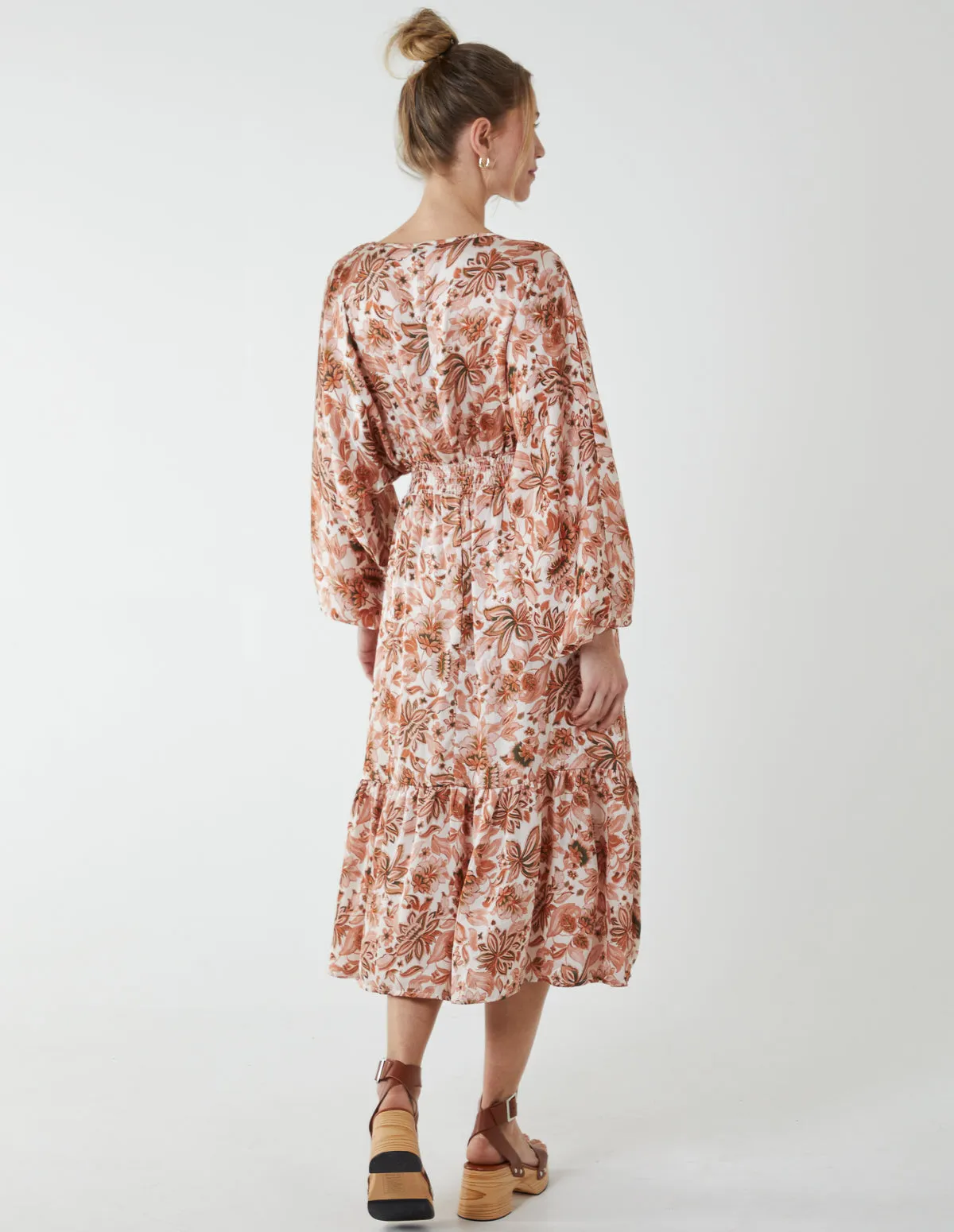 Balloon Sleeve Floral Midi Dress