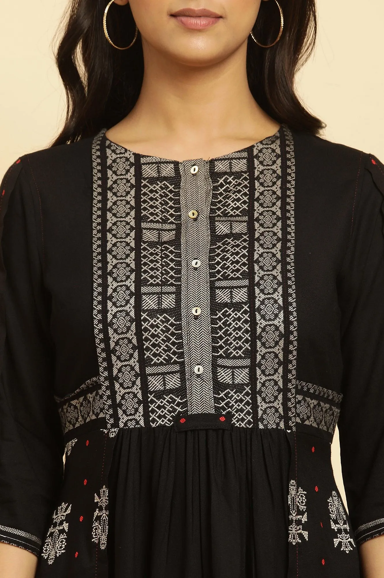Black Printed Gathered Dress