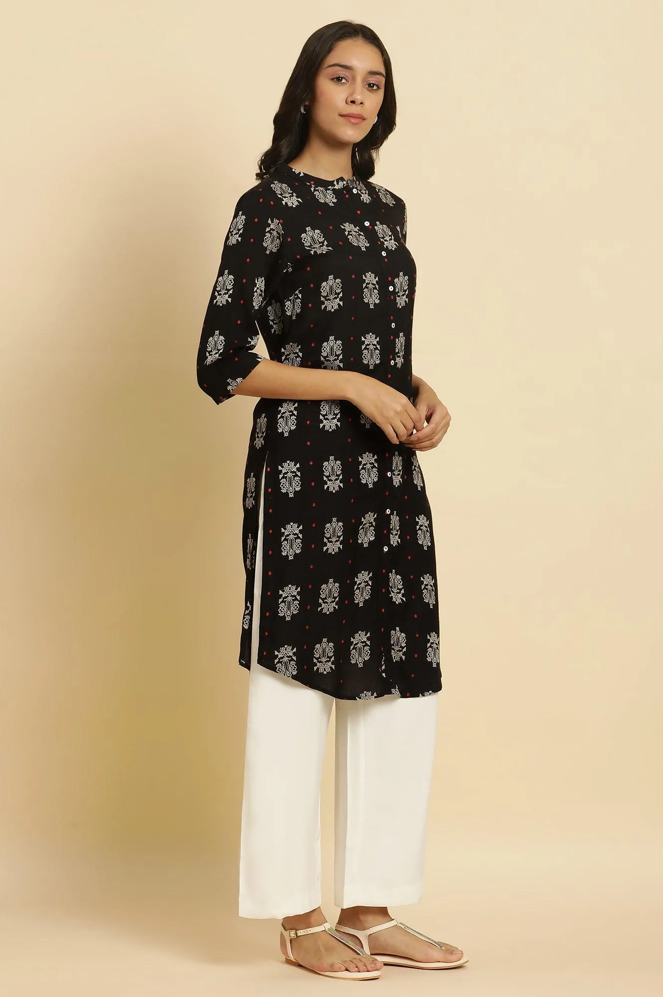 Black Printed Shirt Style Kurta