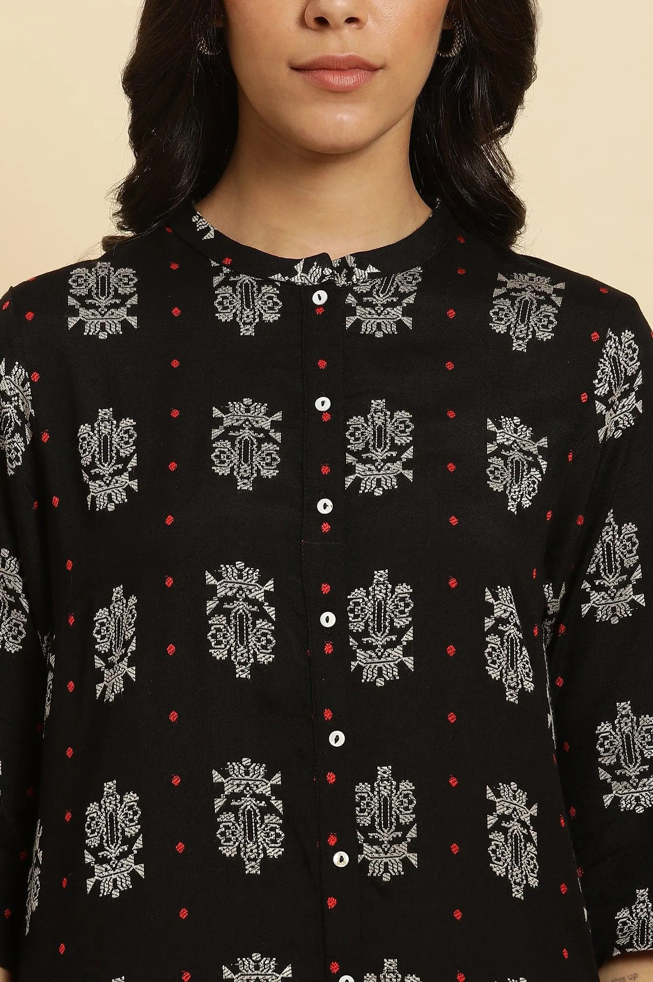 Black Printed Shirt Style Kurta