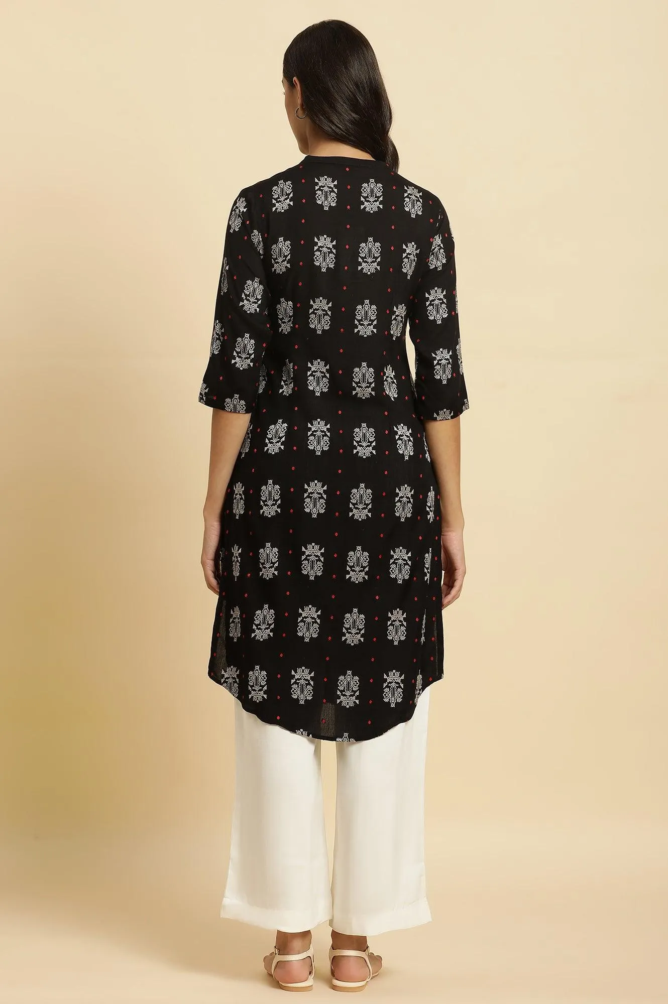 Black Printed Shirt Style Kurta