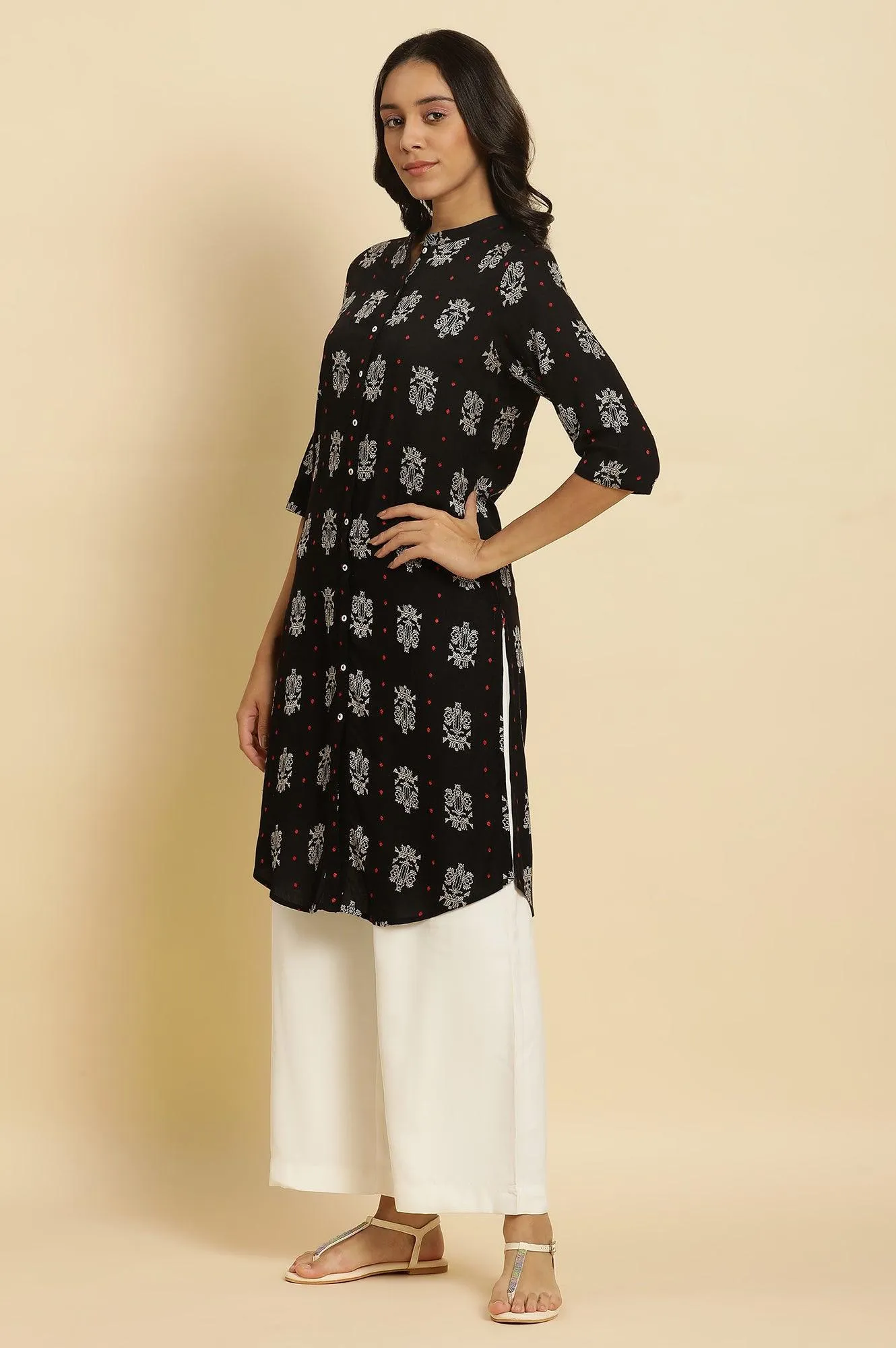 Black Printed Shirt Style Kurta