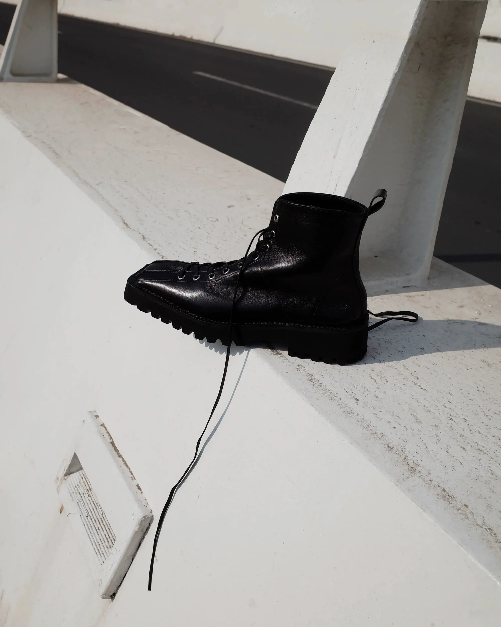 Black Square Toe Lace-Up Boots