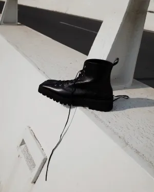 Black Square Toe Lace-Up Boots