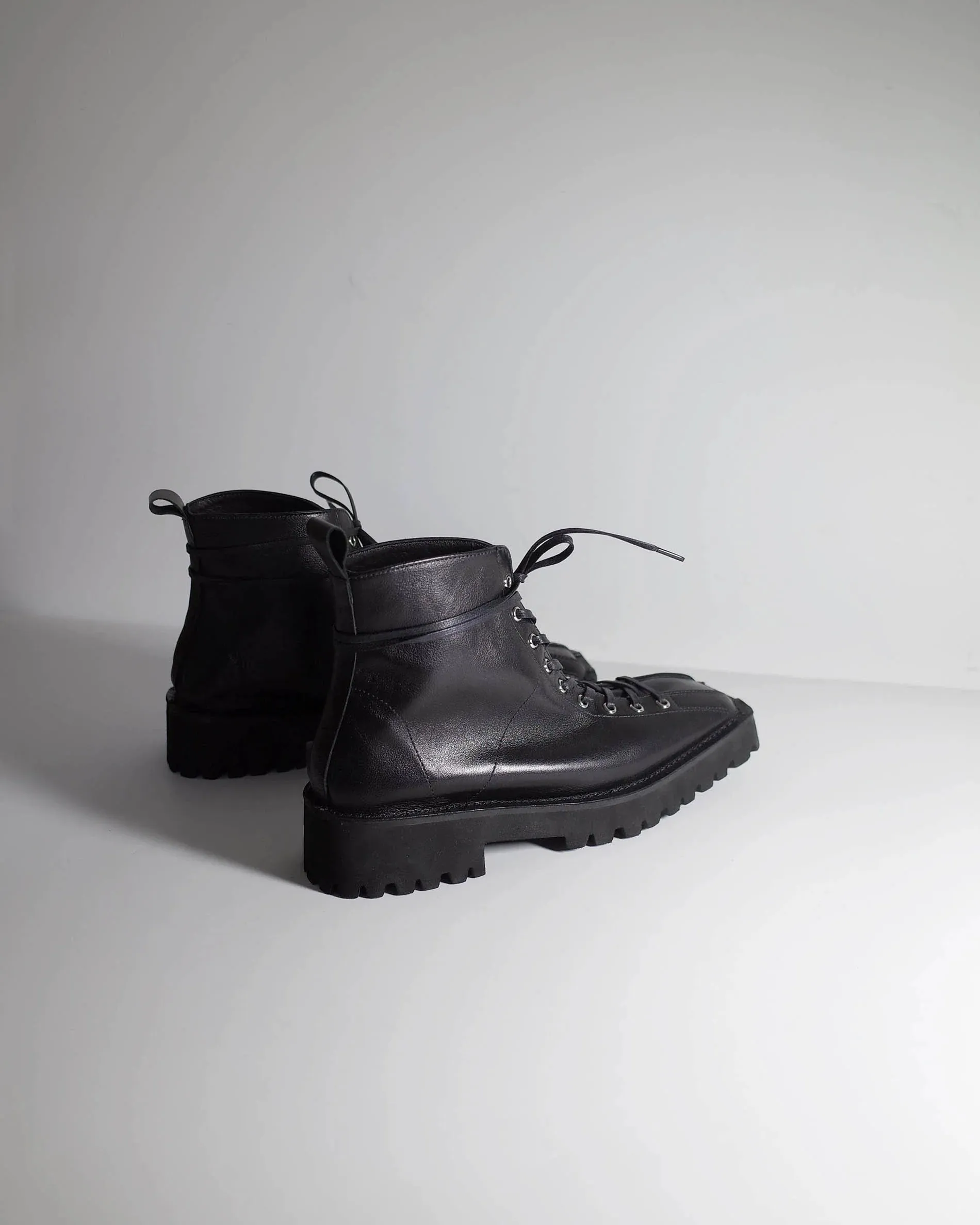 Black Square Toe Lace-Up Boots