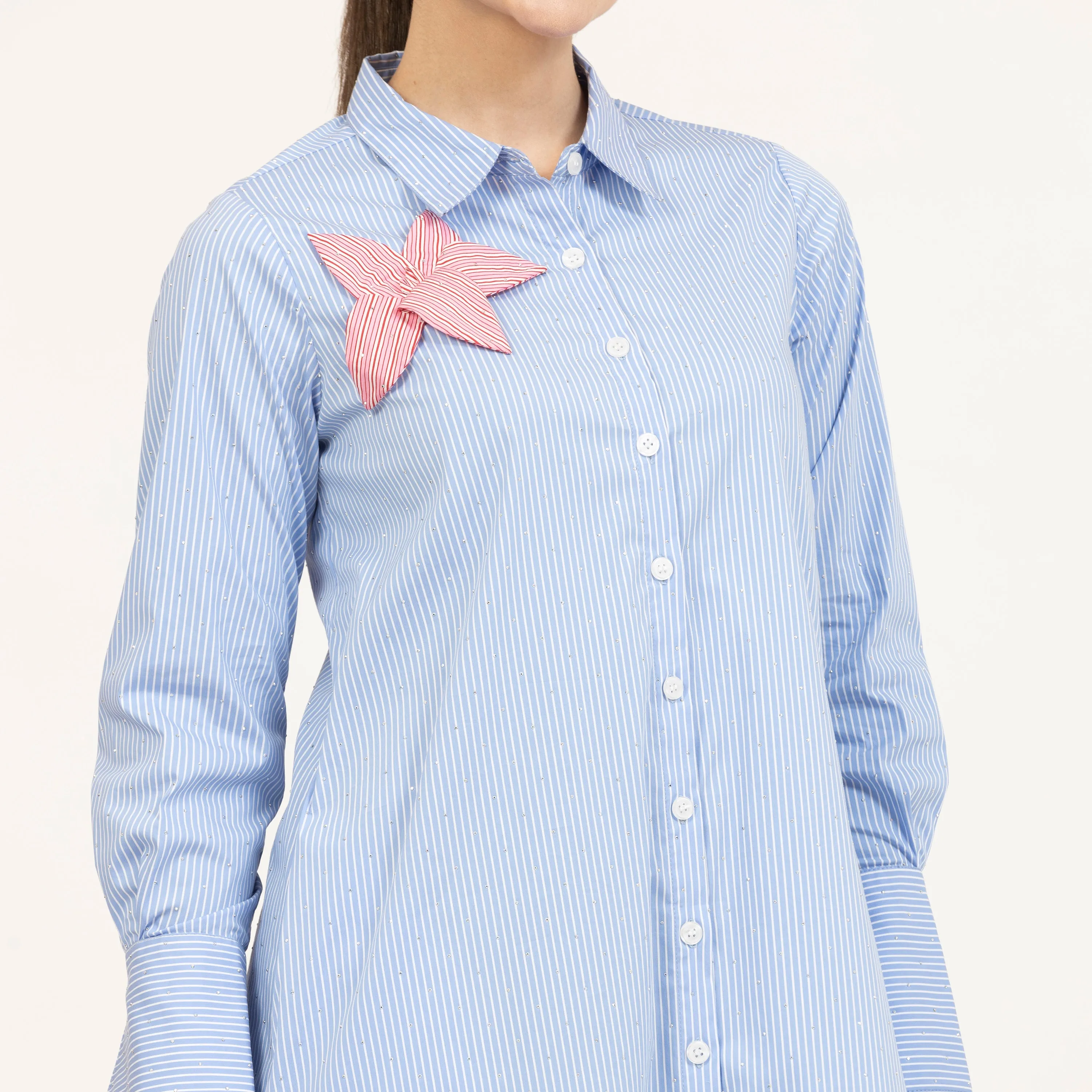 Blue Striped Tunic With Flower Patch And Silver Studs
