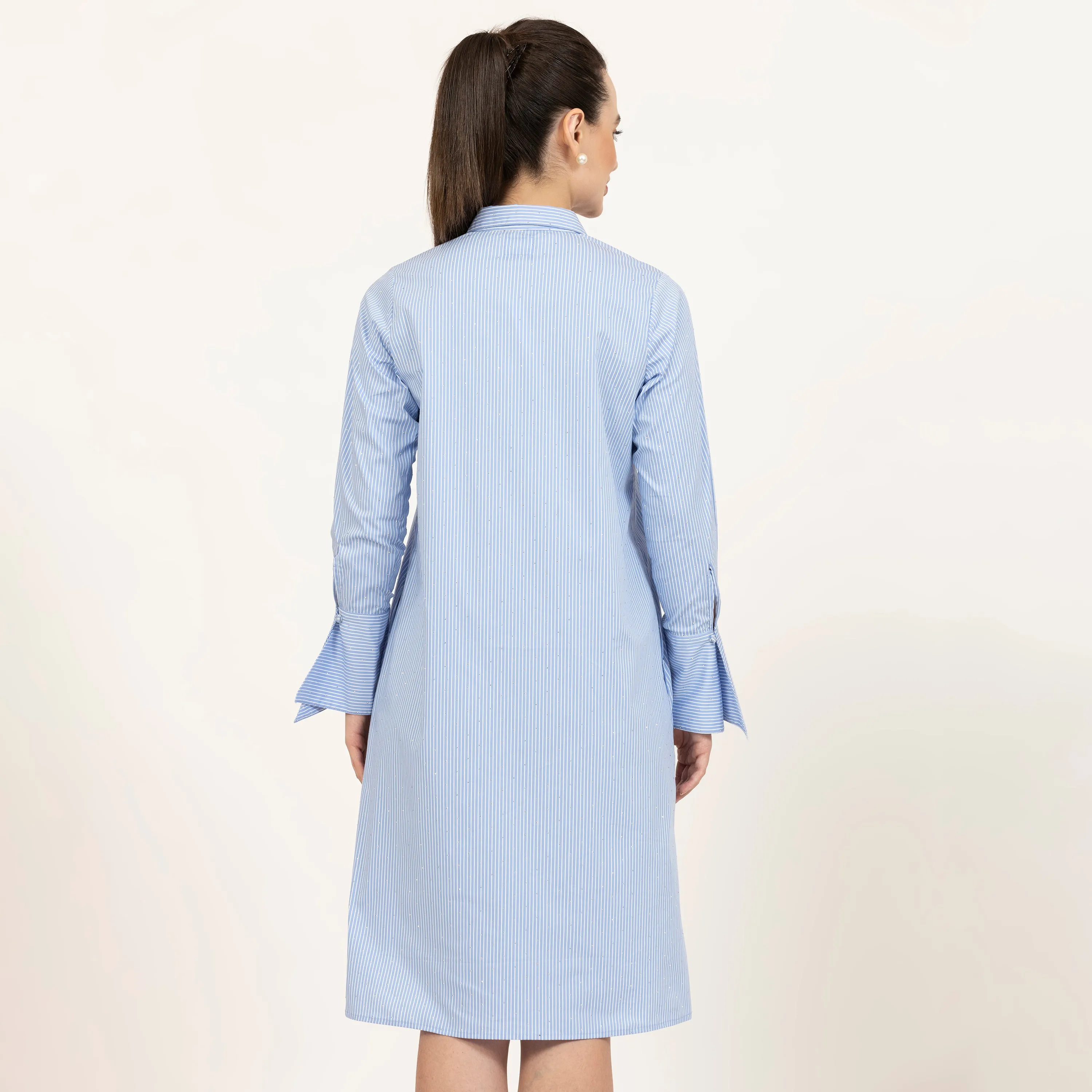 Blue Striped Tunic With Flower Patch And Silver Studs