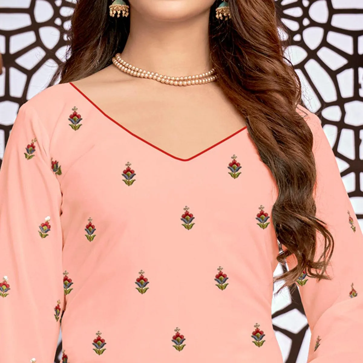 Blush Pink Partywear Designer Floral Embroidered Faux Georgette Patiyala Suit