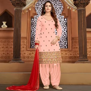 Blush Pink Partywear Designer Floral Embroidered Faux Georgette Patiyala Suit