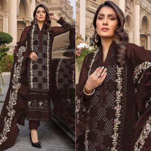 Brown Sequins With Floral Embroidered Georgette Pakistani Suit