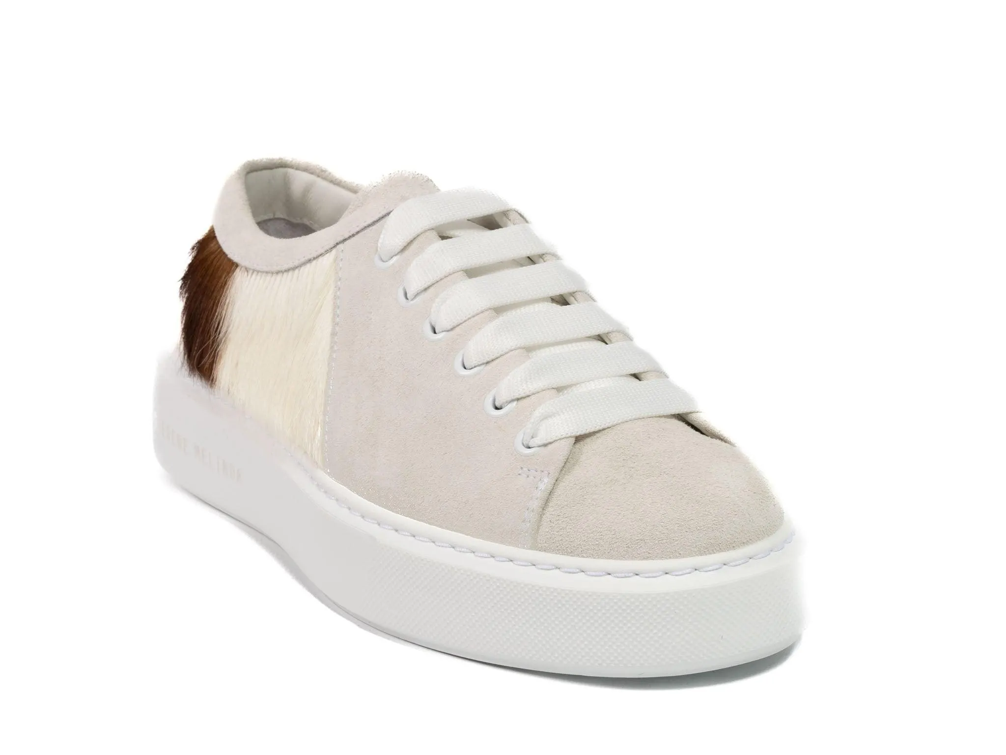 Brown Stripe Hair-on-hide Trainer with White Suede Leather