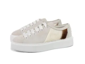 Brown Stripe Hair-on-hide Trainer with White Suede Leather