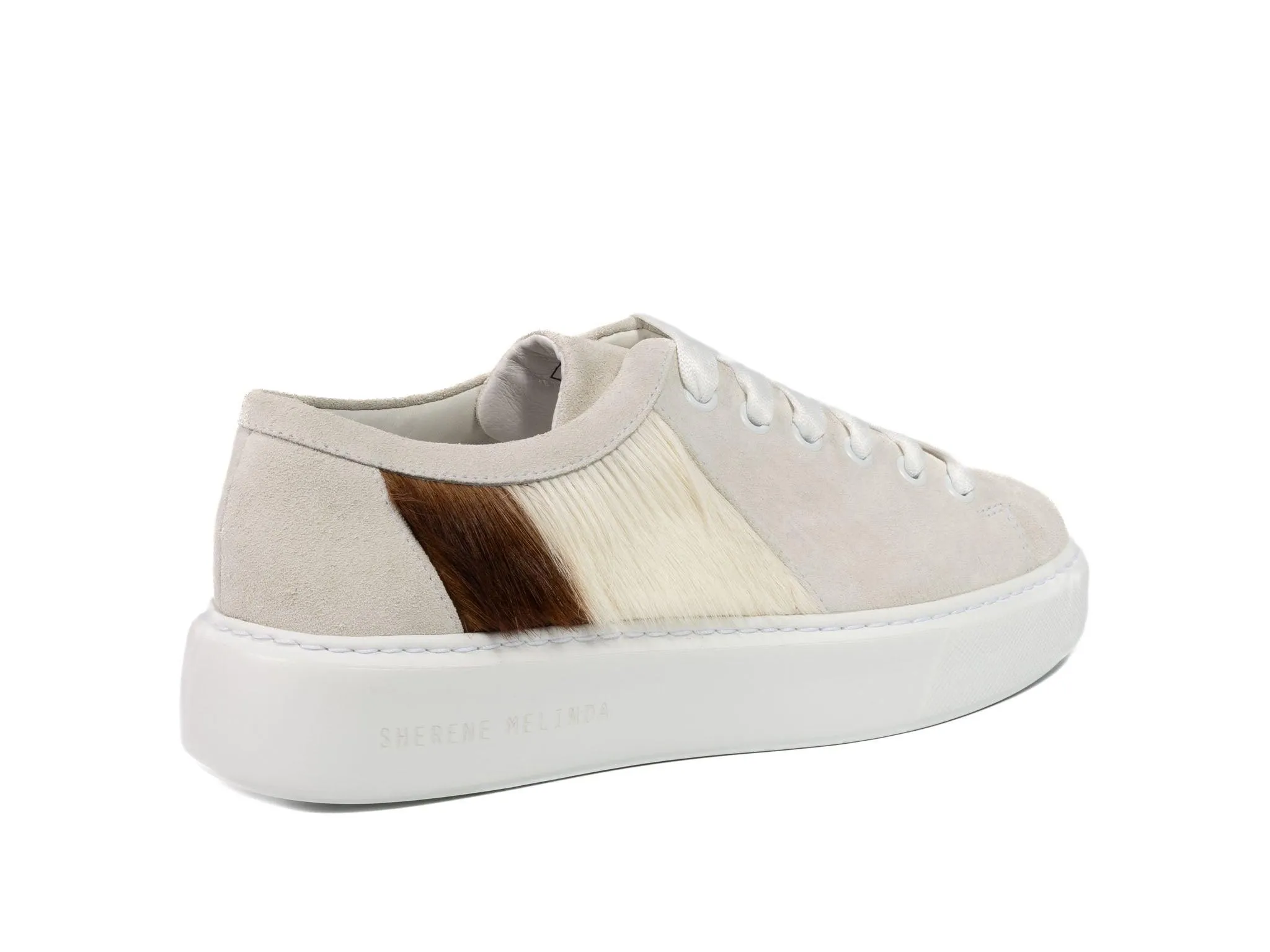 Brown Stripe Hair-on-hide Trainer with White Suede Leather