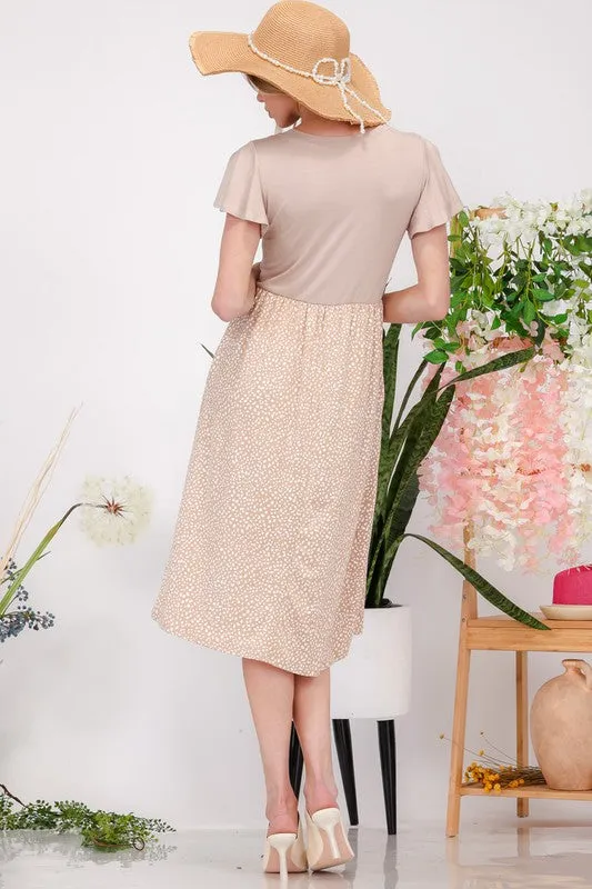 Celeste Plus Size Polka Dot Round Neck Flutter Sleeve Midi Dress