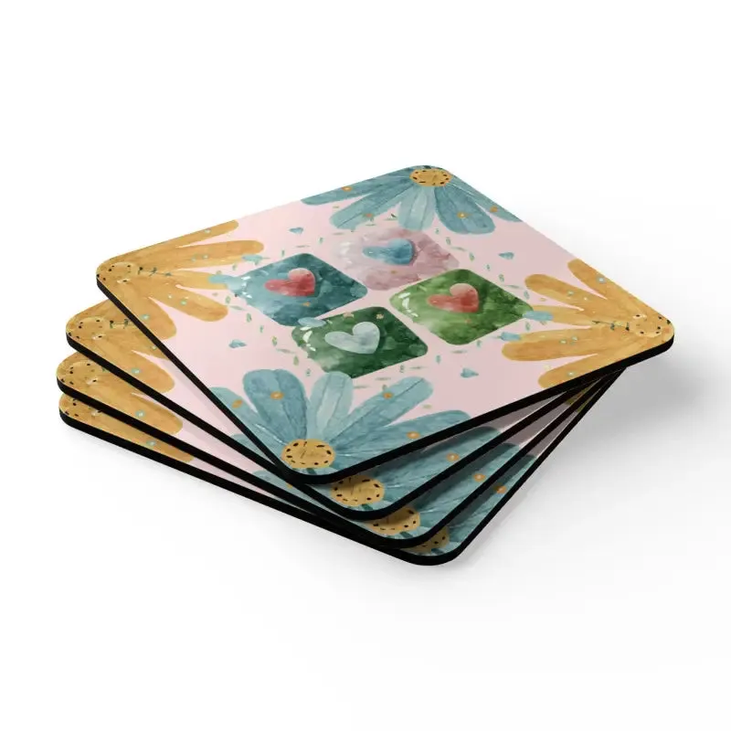 Chic Hearts Corkwood Coaster Set