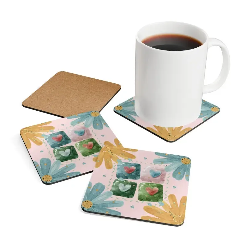 Chic Hearts Corkwood Coaster Set