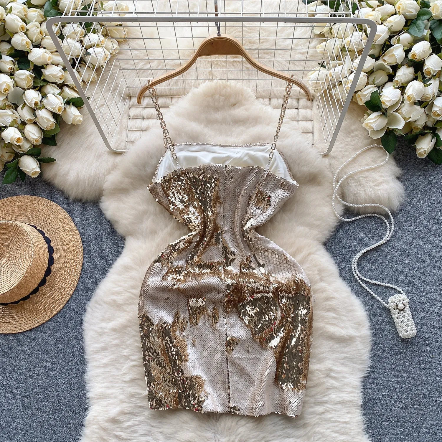 Chic Slim-fitting Sequined Party Slip Dress