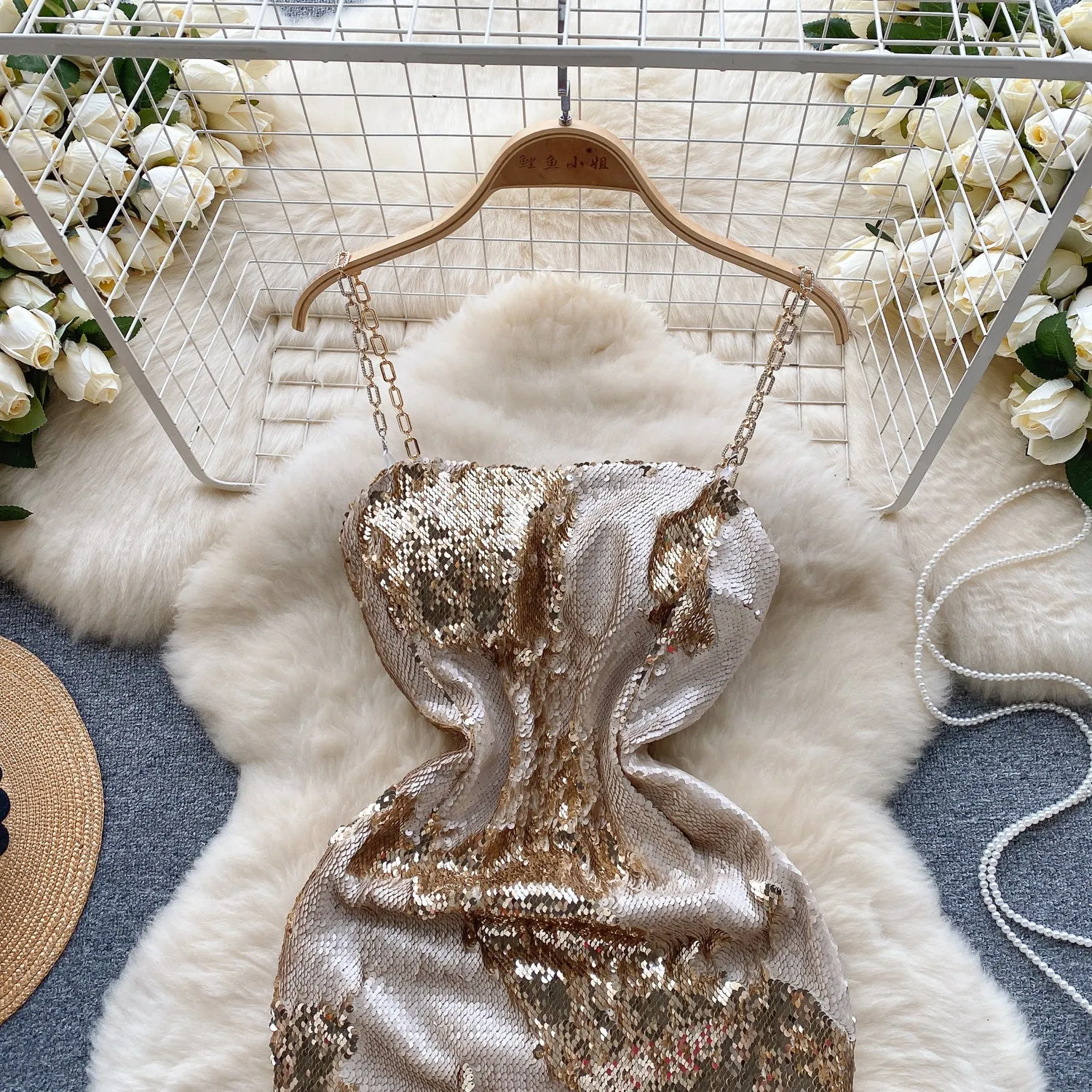 Chic Slim-fitting Sequined Party Slip Dress