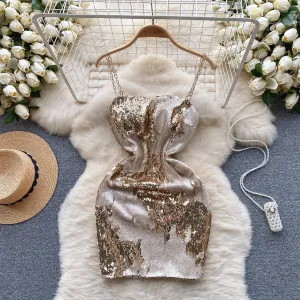 Chic Slim-fitting Sequined Party Slip Dress