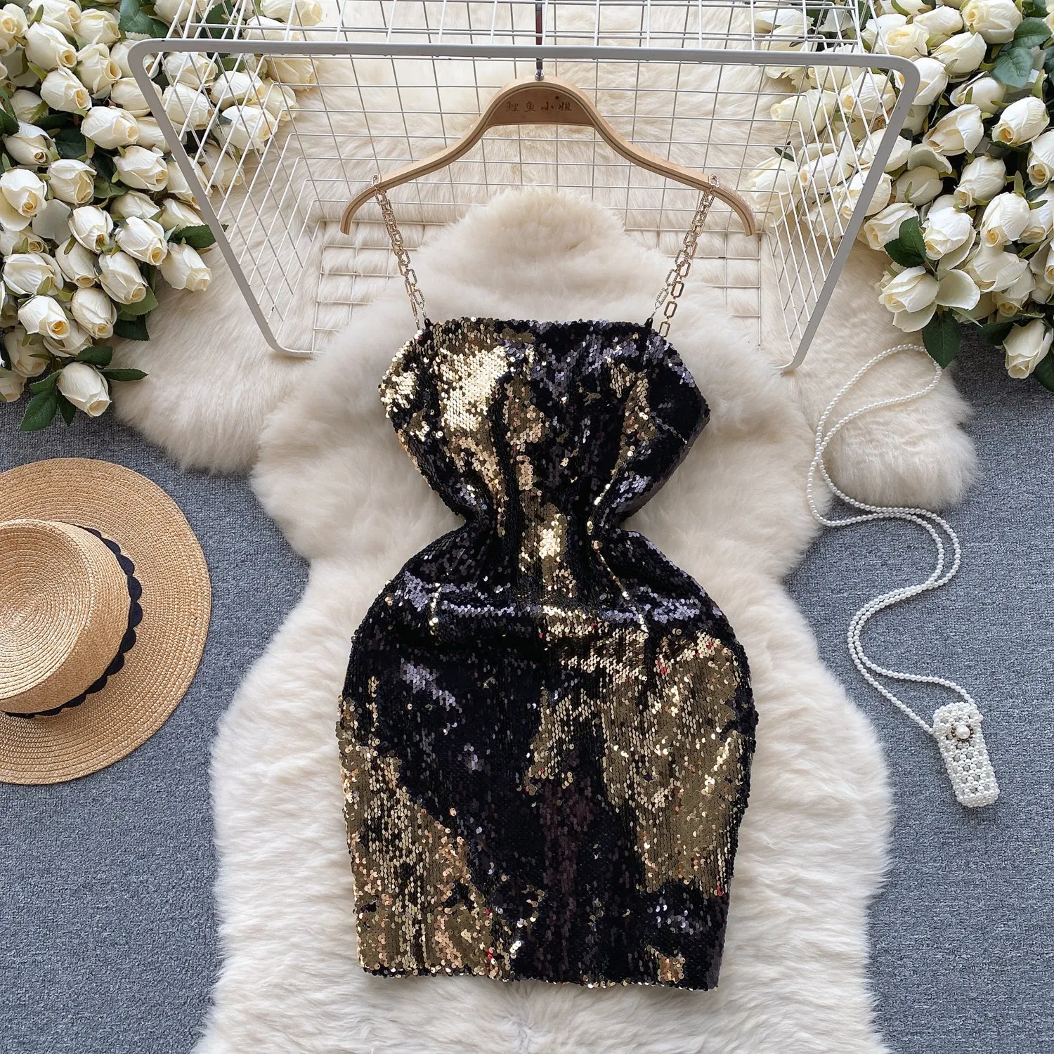 Chic Slim-fitting Sequined Party Slip Dress