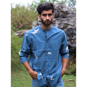 Chidiyaa Blue Fly on Block Printed Cotton Shirt