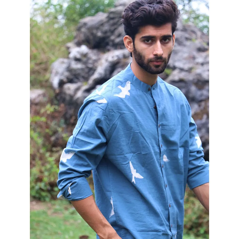 Chidiyaa Blue Fly on Block Printed Cotton Shirt