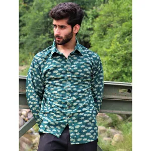 Chidiyaa Forest Green Block Printed Cotton Shirt