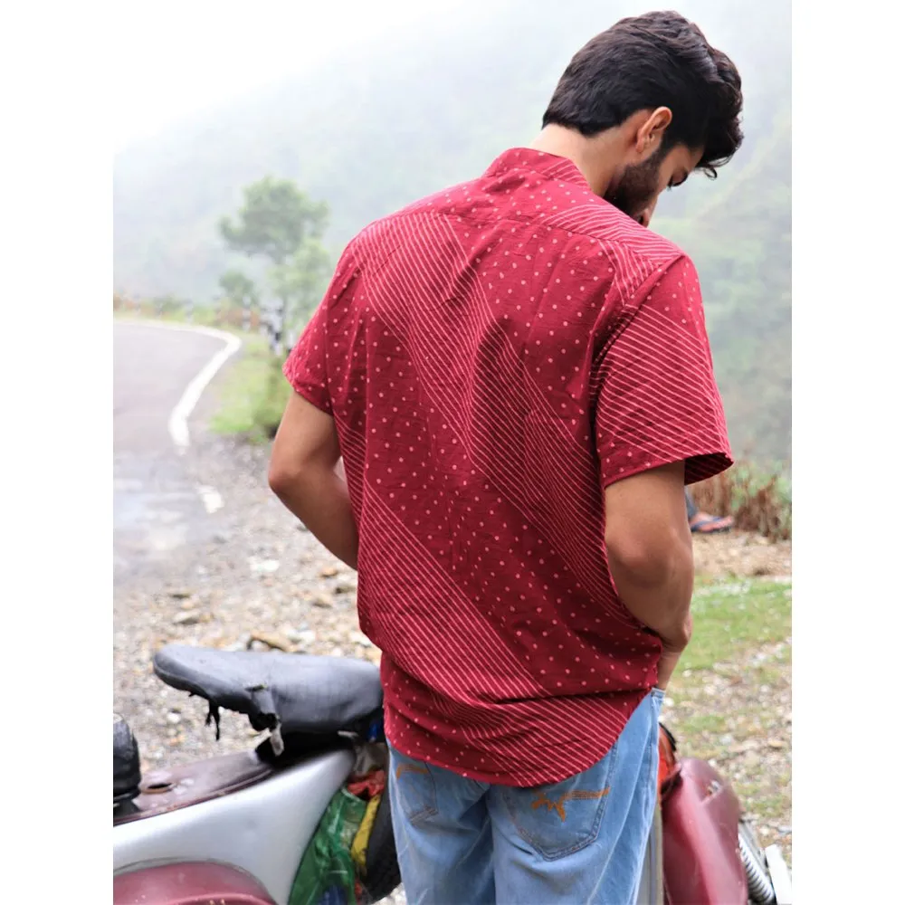 Chidiyaa Maroon Block Printed Cotton Half Sleeved Shirt