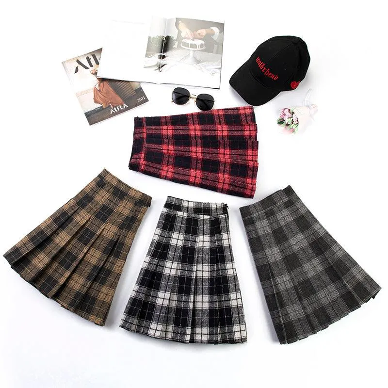 College Style High Waist Small Plaid Skirts for Women