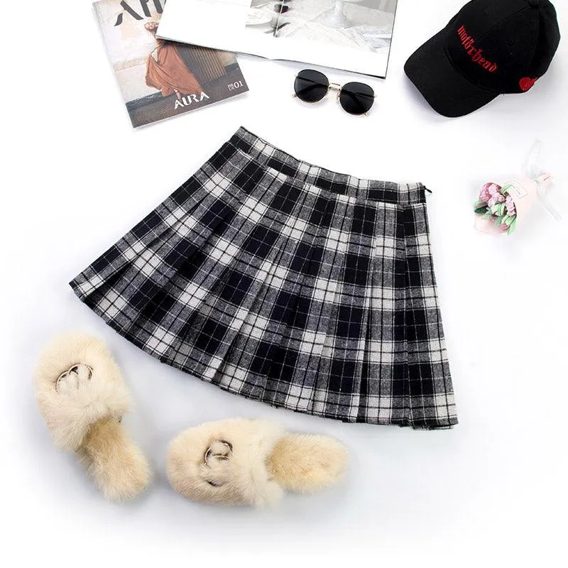 College Style High Waist Small Plaid Skirts for Women