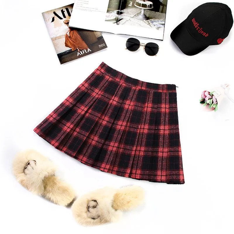 College Style High Waist Small Plaid Skirts for Women