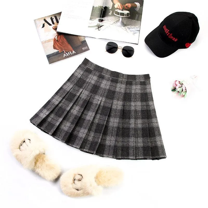 College Style High Waist Small Plaid Skirts for Women