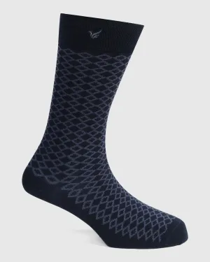 Cotton Navy Jacquard Socks - Vanny