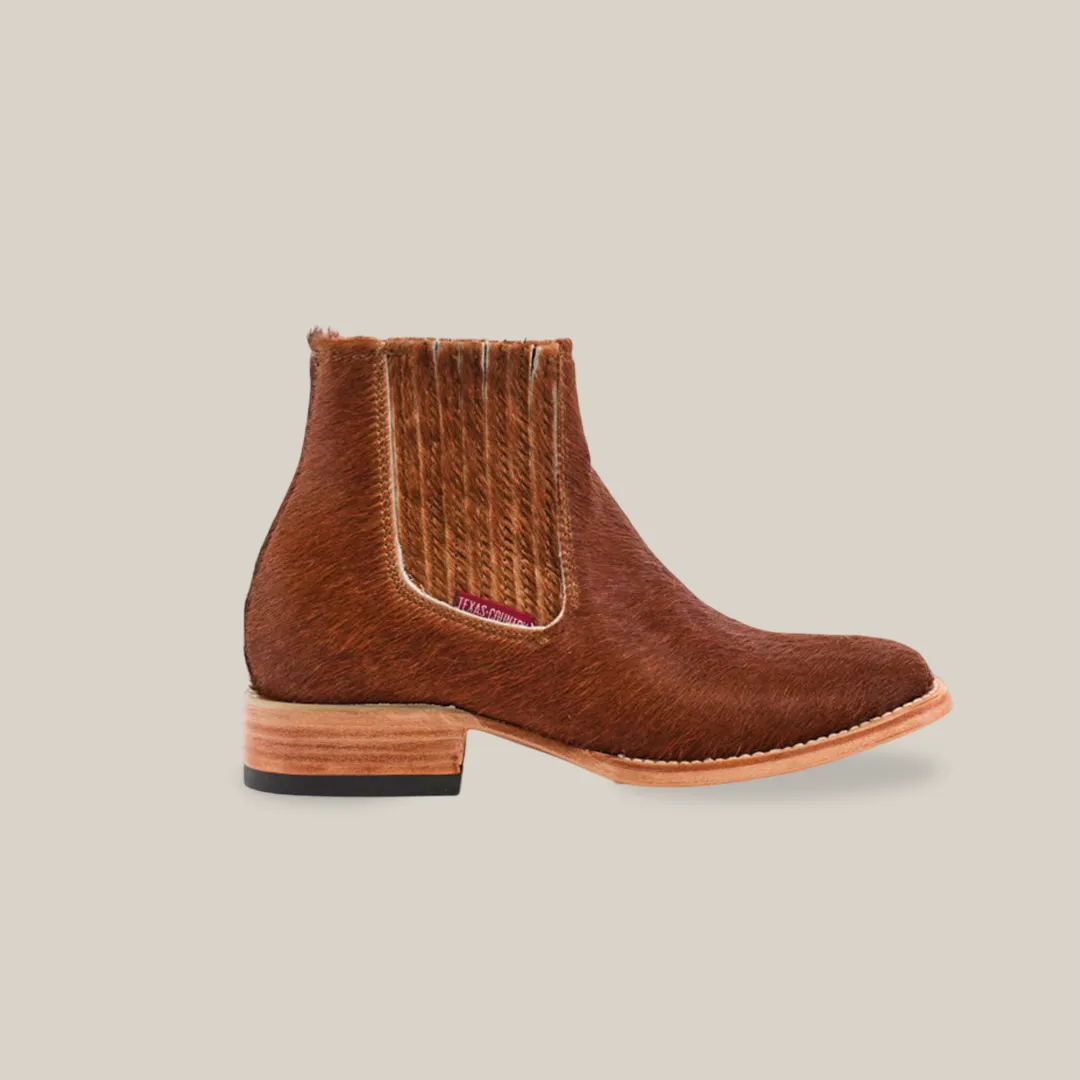 Cowhide Hair Camel Square Toe