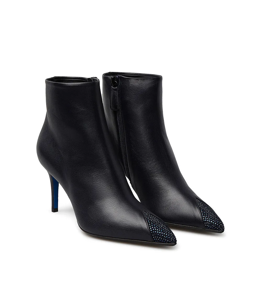 Crystals embellished blue nappa leather booties