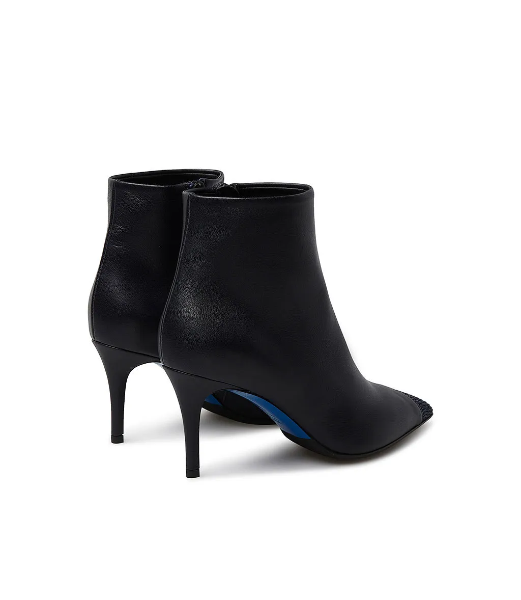 Crystals embellished blue nappa leather booties