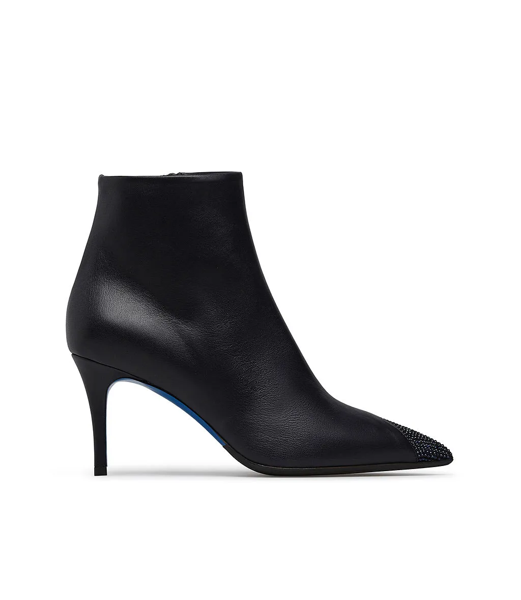 Crystals embellished blue nappa leather booties