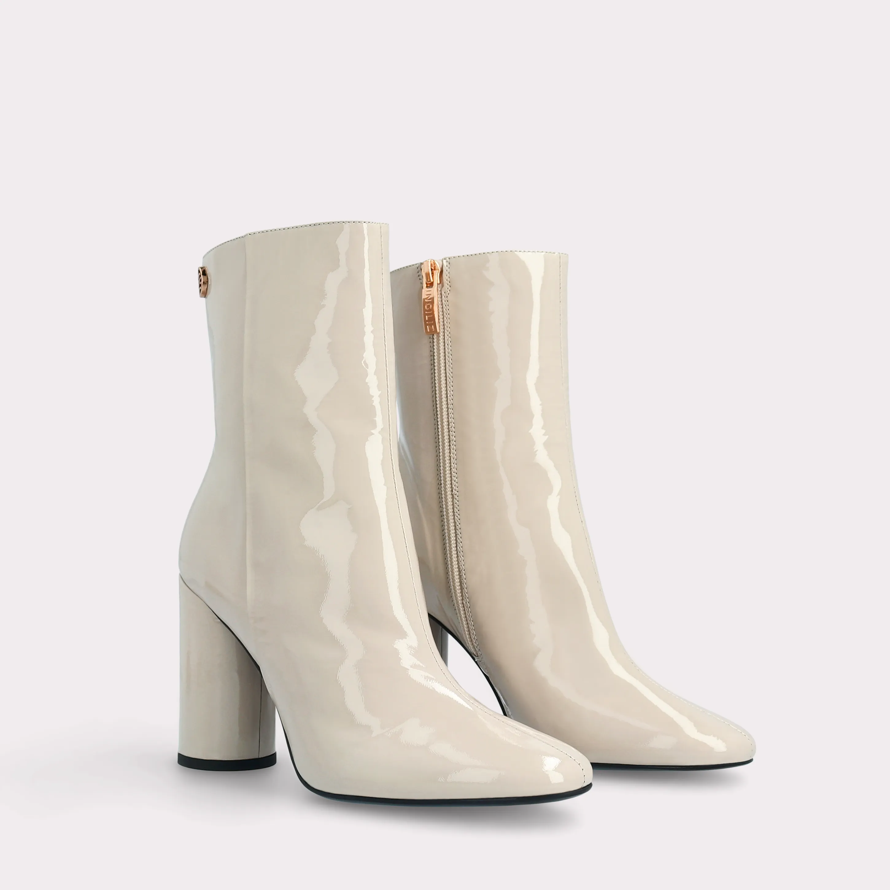 DAFNE 02 BEIGE PATENT LEATHER ANKLE BOOTS