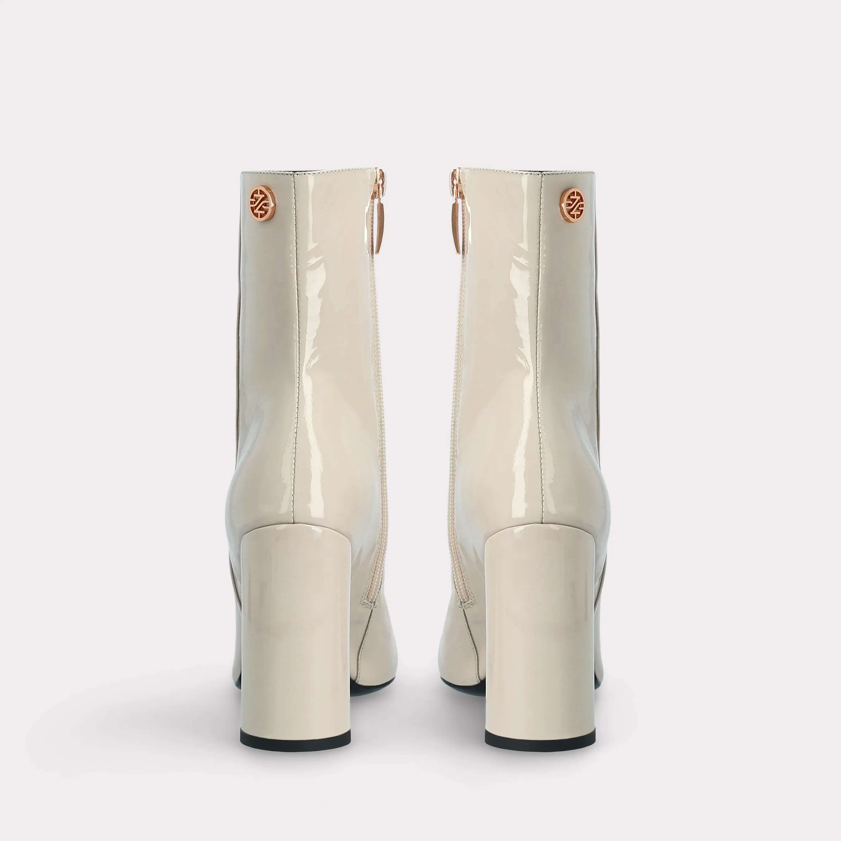 DAFNE 02 BEIGE PATENT LEATHER ANKLE BOOTS