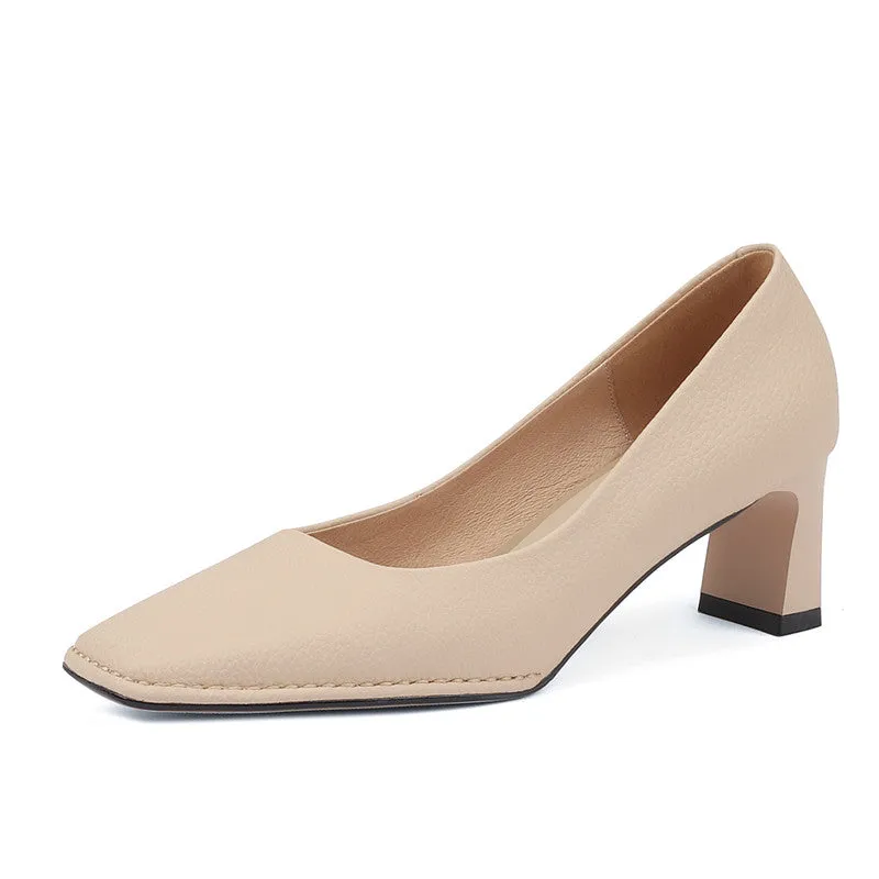 Darlene Square Toe Low Heel Slip on Pumps