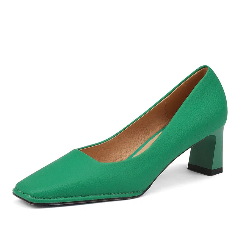 Darlene Square Toe Low Heel Slip on Pumps