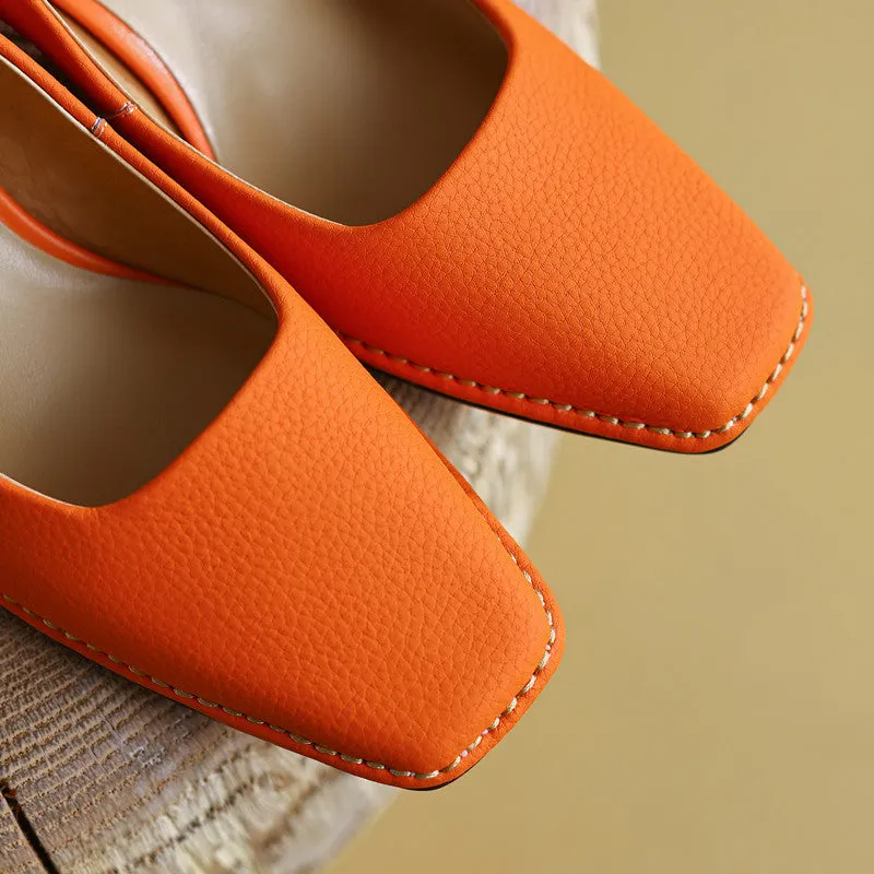 Darlene Square Toe Low Heel Slip on Pumps