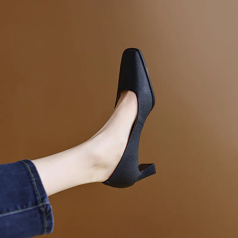 Darlene Square Toe Low Heel Slip on Pumps