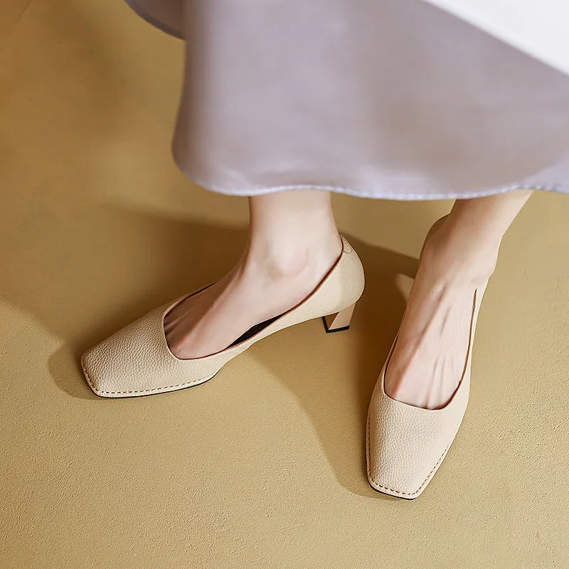 Darlene Square Toe Low Heel Slip on Pumps