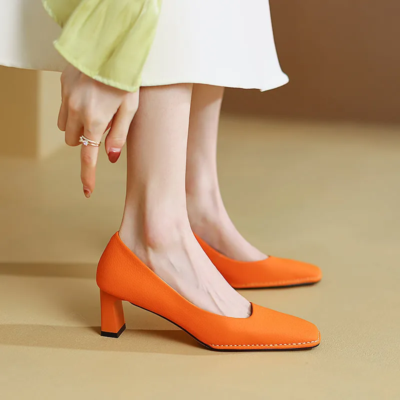 Darlene Square Toe Low Heel Slip on Pumps