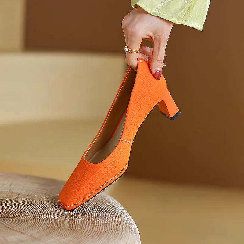Darlene Square Toe Low Heel Slip on Pumps